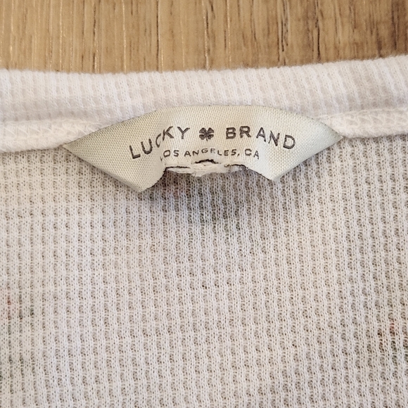 Lucky Brand Floral Waffle Knit Henley Top Women Large Cream Long Sleeve Spring - Picture 4 of 10